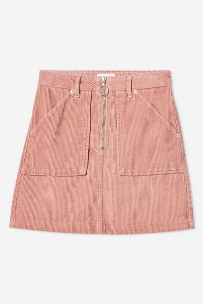 TOPSHOP PETITE Pink Corduroy Zip Skirt – cord mini - flipped