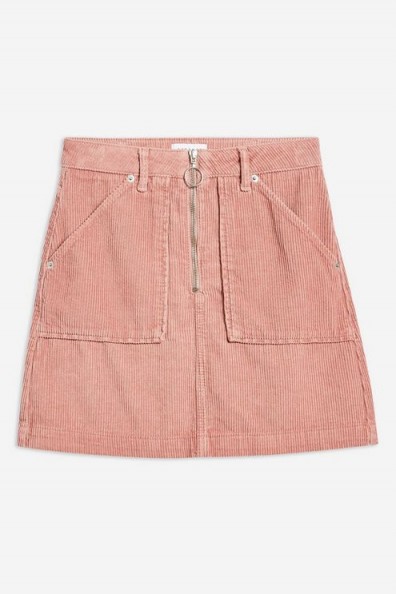 TOPSHOP PETITE Pink Corduroy Zip Skirt – cord mini