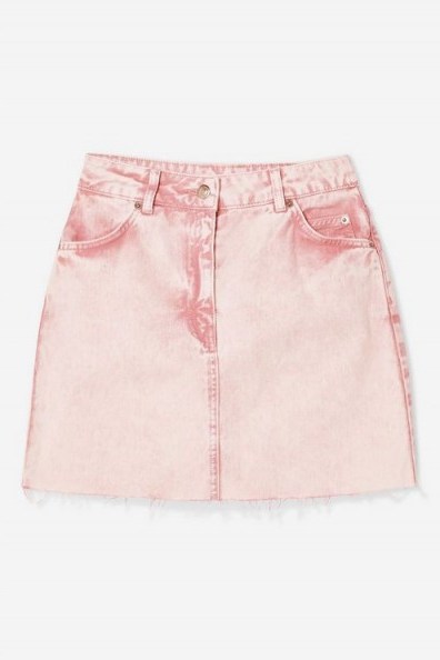 Topshop Pink Acid Wash Denim Skirt | frayed hem mini - flipped
