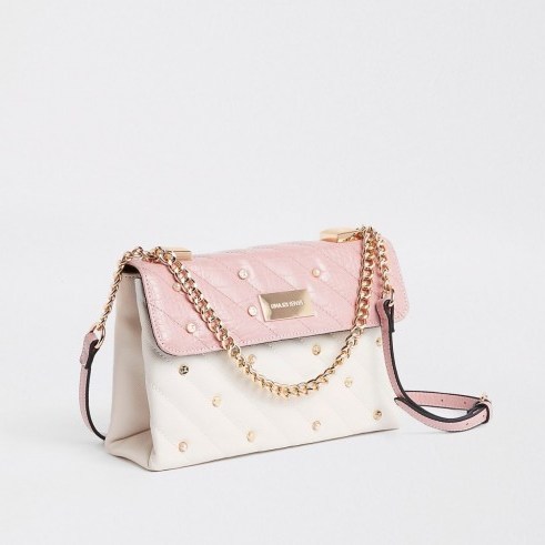 RIVER ISLAND Pink quilted pearl flap front cross body bag - flipped
