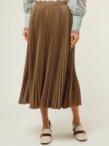 GUCCI Pleated houndstooth-wool skirt in brown - flipped