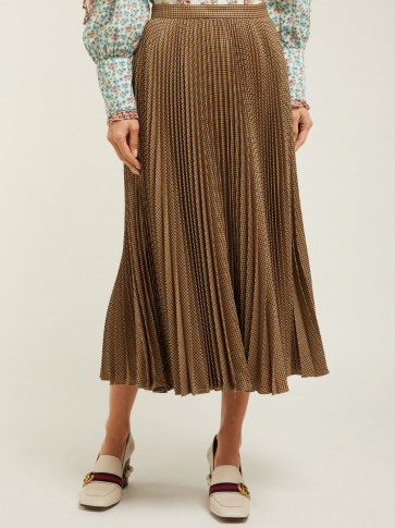 GUCCI Pleated houndstooth-wool skirt in brown