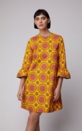 La DoubleJ Printed Cotton-Blend Shift Dress in Orange | retro print fashion