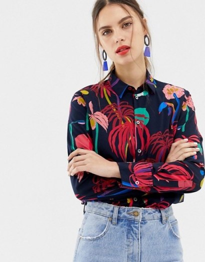 PS by Paul Smith urban jungle shirt in dark-navy – bold prints - flipped