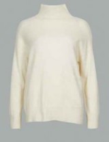 M&S AUTOGRAPH Pure Cashmere High Neck Jumper in cream – relaxed fit luxury jumpers