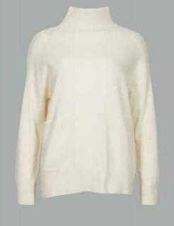 M&S AUTOGRAPH Pure Cashmere High Neck Jumper in cream – relaxed fit luxury jumpers - flipped