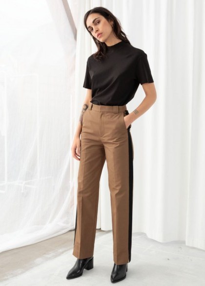 & other stories Racer Stripe Trousers in Beige ~ light-brown side striped pants - flipped
