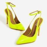 EGO Raina Strappy Court Heel In Neon Yellow Patent – bright slingbacks
