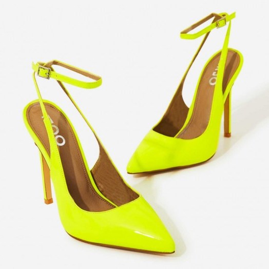 EGO Raina Strappy Court Heel In Neon Yellow Patent – bright slingbacks - flipped