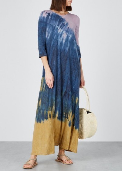 RAQUEL ALLEGRA Drama tie-dye jersey dress in purple, blue and gold / vacation maxi - flipped