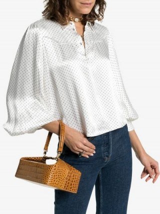Rejina Pyo Brown Olivia Croc Print Leather Shoulder Bag in brown ~ chic little handbags - flipped