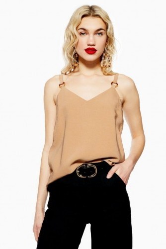 Topshop Ring Camisole Top in Camel | light-brown cami - flipped