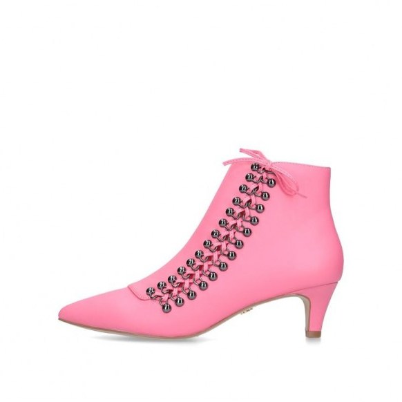 KURT GEIGER LONDON RITA Pink Leather Kitten Heel Ankle Boots ~ vintage style booties - flipped