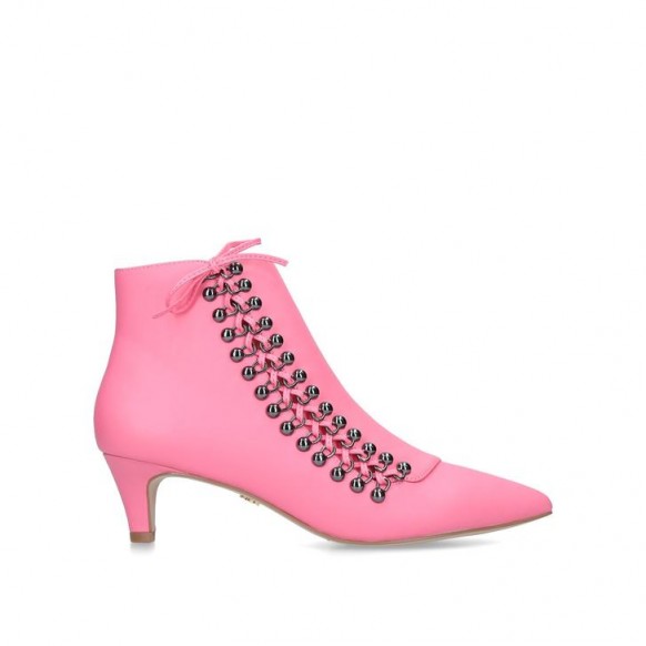 KURT GEIGER LONDON RITA Pink Leather Kitten Heel Ankle Boots ~ vintage style booties