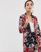 River Island blazer with belt in floral print in red. FLOWER PRINTS AND STRIPES