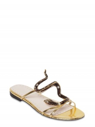 ROBERTO CAVALLI SNAKE GOLD LEATHER SANDALS W/ CRYSTALS – glamorous summer flats