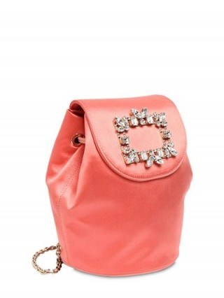 ROGER VIVIER TRIANON MINI PEACH SATIN BACKPACK W/ CRYSTALS – luxe backpacks/shoulder bags - flipped