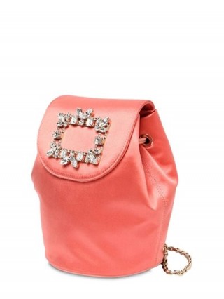 ROGER VIVIER TRIANON MINI PEACH SATIN BACKPACK W/ CRYSTALS – luxe backpacks/shoulder bags