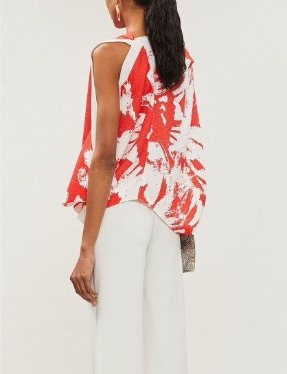 ROLAND MOURET Hopkins abstract-print crepe top in red painterly large / floral one sleeve blouse - flipped