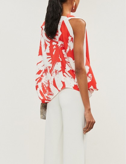 ROLAND MOURET Hopkins abstract-print crepe top in red painterly large / floral one sleeve blouse