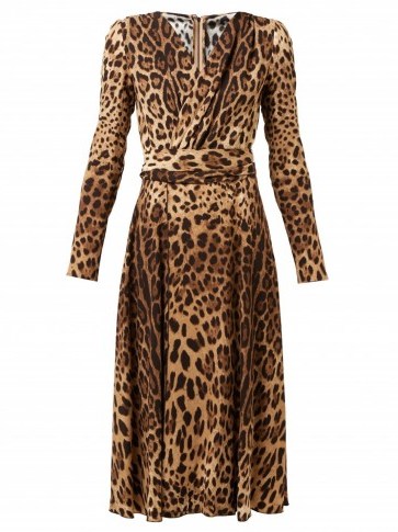 DOLCE & GABBANA Rose and leopard-print ruffled dress in brown / wild animal prints - flipped