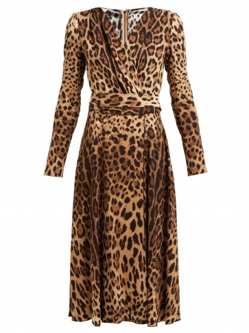DOLCE & GABBANA Rose and leopard-print ruffled dress in brown / wild animal prints