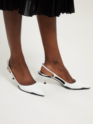 PRADA Curved rubber-sole slingback white leather pumps