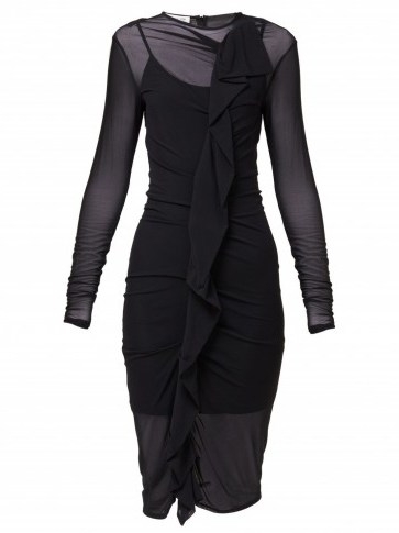 MAISON MARGIELA Ruffled mesh dress in black ~ fitted lbd - flipped