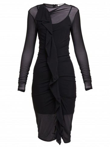 MAISON MARGIELA Ruffled mesh dress in black ~ fitted lbd