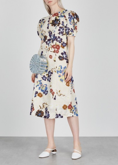 SEA NY Margherite ecru printed cotton dress – floral puff sleeved dresses