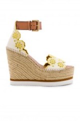See By Chloe X REVOLVE Glyn Wedge Sandal in Gesso & Yellow | embroidered floral wedges
