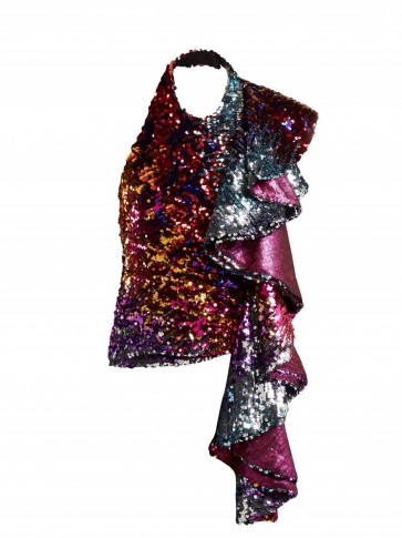 HALPERN Multicoloured sequin ruffle-trimmed halterneck top ~ evening glamour