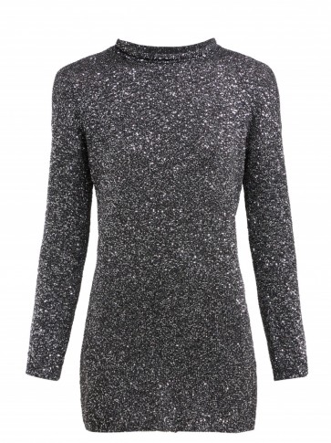 SAINT LAURENT Sequinned knitted mini dress in silver ~ for evening glamour