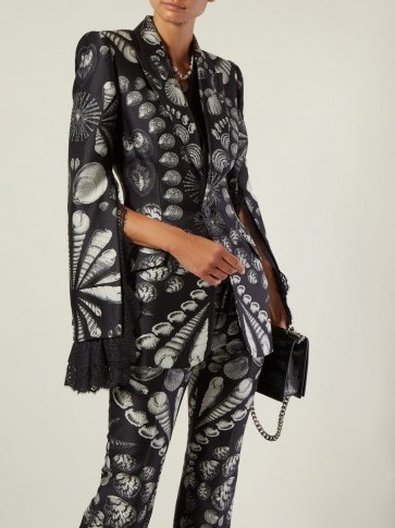 ALEXANDER MCQUEEN Shell-print lace-trimmed wool-blend twill blazer in black ~ split sleeve jackets - flipped
