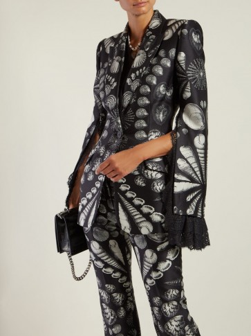 ALEXANDER MCQUEEN Shell-print lace-trimmed wool-blend twill blazer in black ~ split sleeve jackets