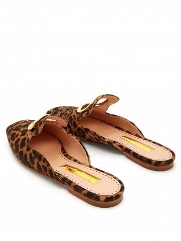 RUPERT SANDERSON Silverling backless leopard-print loafers in brown / glamorous slip-ons - flipped