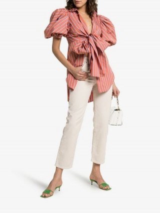 Silvia Tcherassi Primula Striped Puff Sleeve Blouse in Red and White - flipped