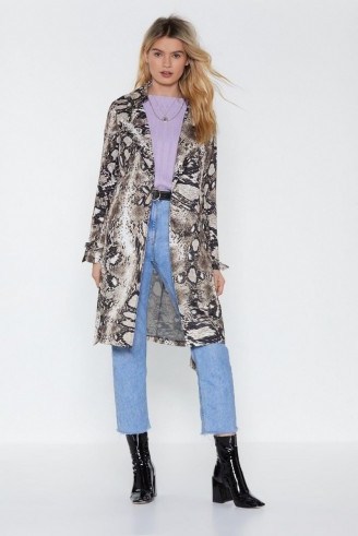 NASTY GAL Snake It Work Belted Jacket in stone ~ animal print coats - flipped