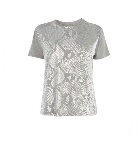 KAREN MILLEN Snakeskin Print T-Shirt in Silver ~ casual glamour