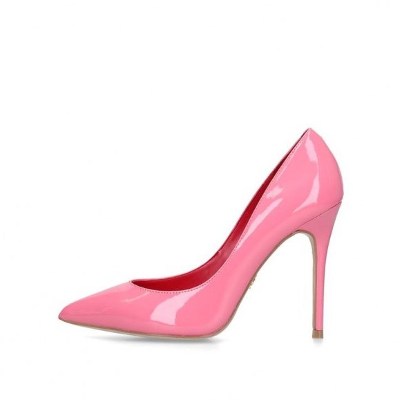 KURT GEIGER LONDON SOHO Pink Patent Stiletto Heeled Court Shoes ~ glossy courts - flipped