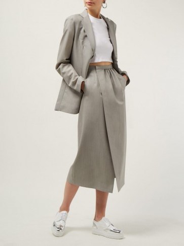 EDWARD CRUTCHLEY Split-front wool midi skirt ~ chic grey skirts - flipped
