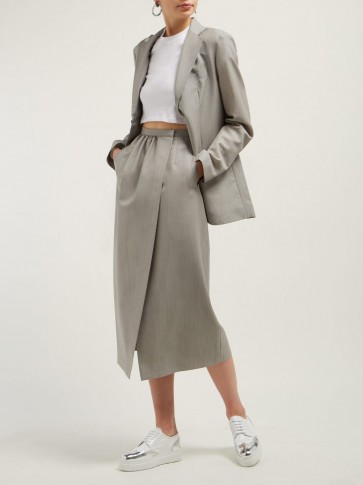 EDWARD CRUTCHLEY Split-front wool midi skirt ~ chic grey skirts