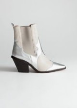 & other stories Square Toe Leather Cowboy Boots in White / Silver ~ metallic western boot