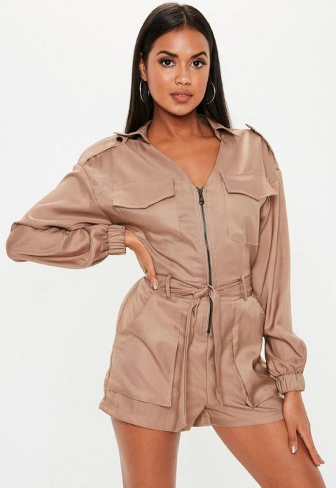 MISSGUIDED stone utility belted playsuit ~ utilitarian fashion - flipped