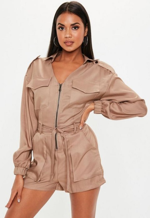 MISSGUIDED stone utility belted playsuit ~ utilitarian fashion
