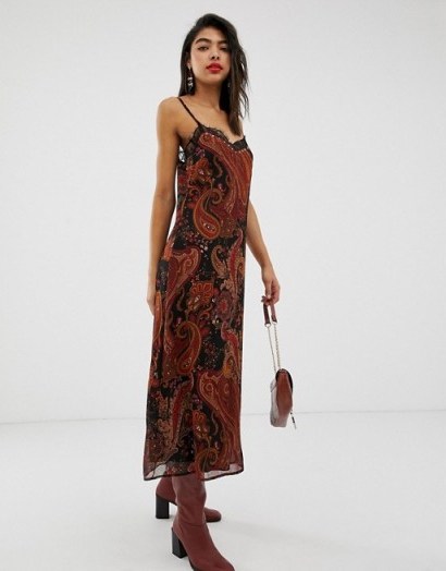 Stradivarius slip dress in paisley print | lace trim cami dresses - flipped