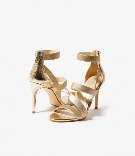 KAREN MILLEN Strappy Metallic Heels in Gold ~ zip fastening sandals - flipped