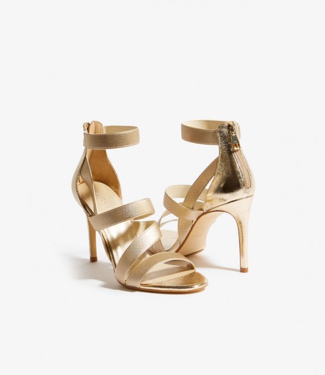 KAREN MILLEN Strappy Metallic Heels in Gold ~ zip fastening sandals