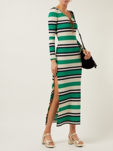 MIU MIU Green striped ribbed-jersey dress ~ effortless style clothing - flipped