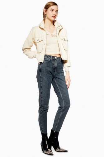 Topshop Sulphur Mom Jeans in Dusty Blue | high rise tapered leg - flipped